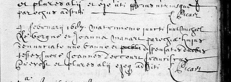 Latin marriage entry, St-Martin, Cambrai, 4 February 1687